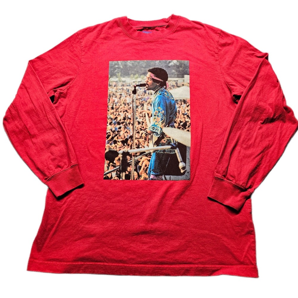 Authentic Hendrix Shoe Palace T-Shirt Mens L Red Live 1969 Concert List Pullover